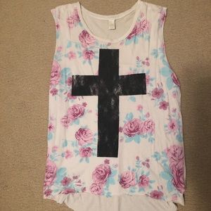 Floral cross tank top
